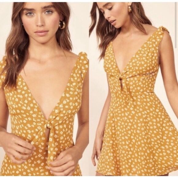 NWOT Reformation Nola Mini Yellow Dress Size 6 - Picture 5 of 11